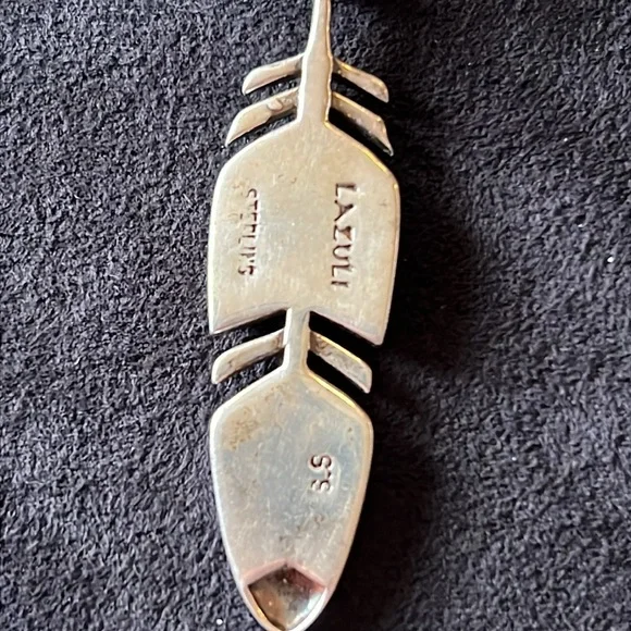 Navajo Native American Vintage feather Sterling Silver Lazuli turquoise pendant - Picture 6 of 7